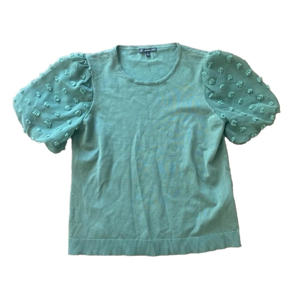 ADRIANNA PAPELL Green Blouse Sheer Sleeves With Dots Size Medium